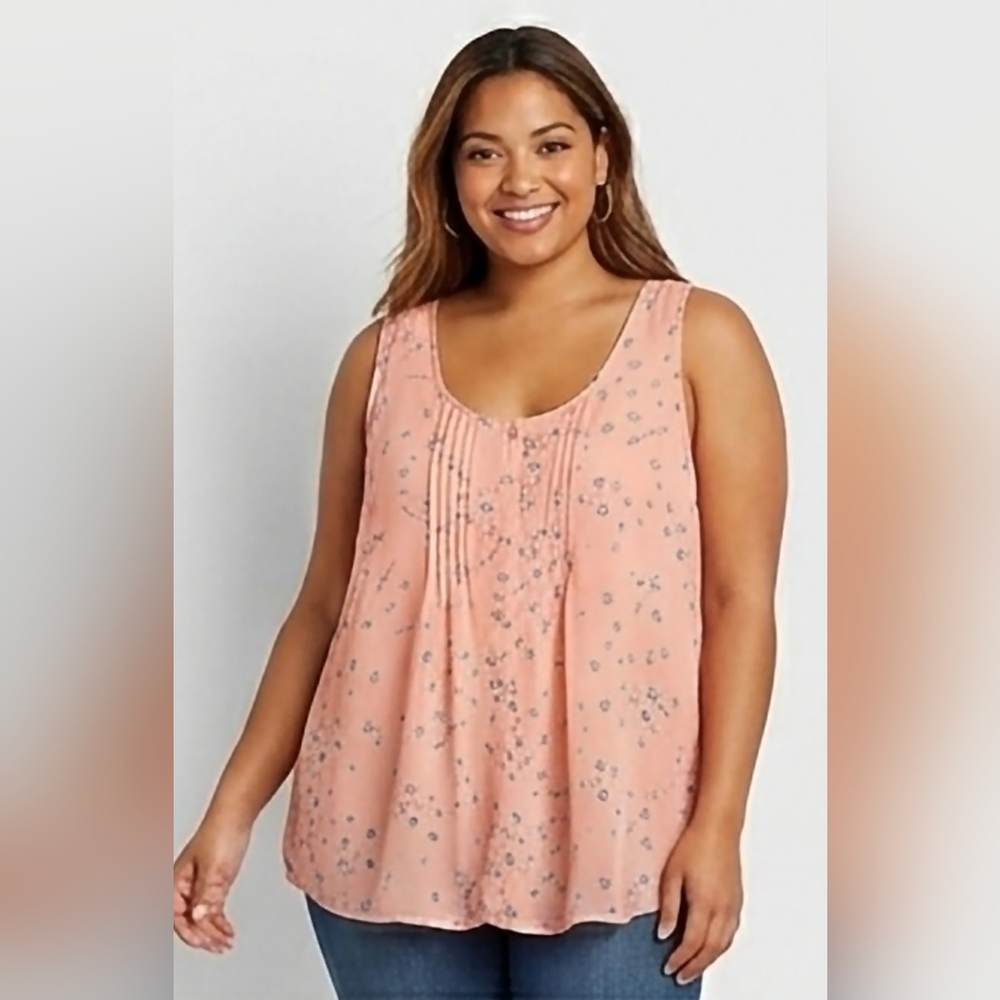 Torrid Peach Floral Sleeveless Blouse - Picture 1 of 3
